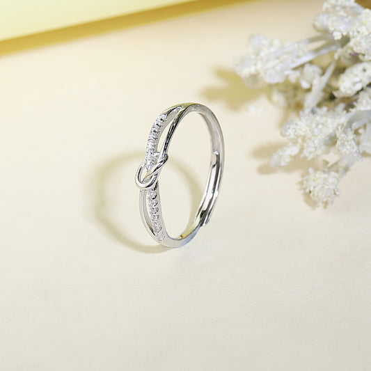 Twin tied silver diamond ring with adjustable size