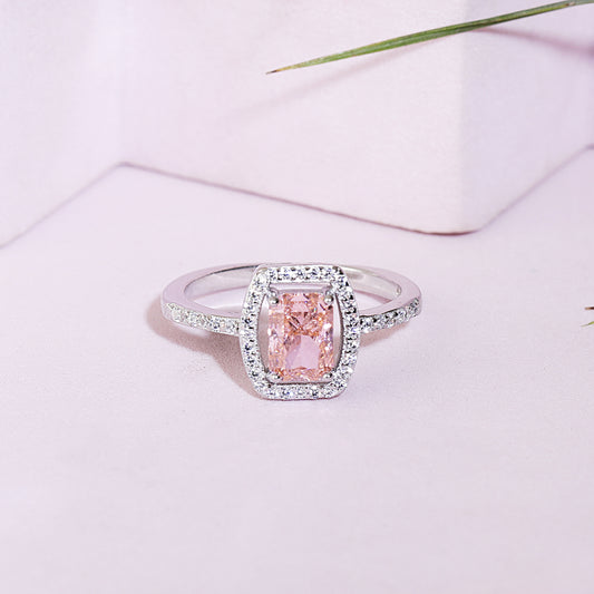 Silver Peach Sapphire Diamond Ring