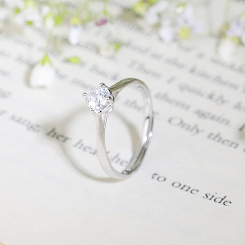 Silver solitaire diamond ring with adjustable size