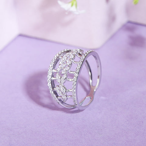 Silver Leaf Band Ring for Diamond