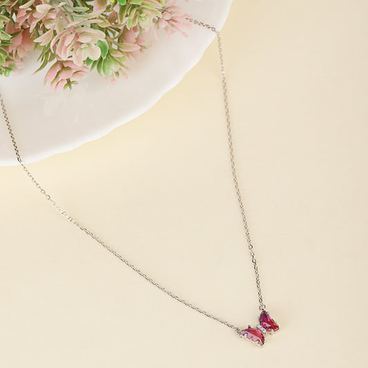 silver butterfly pink ruby chain
