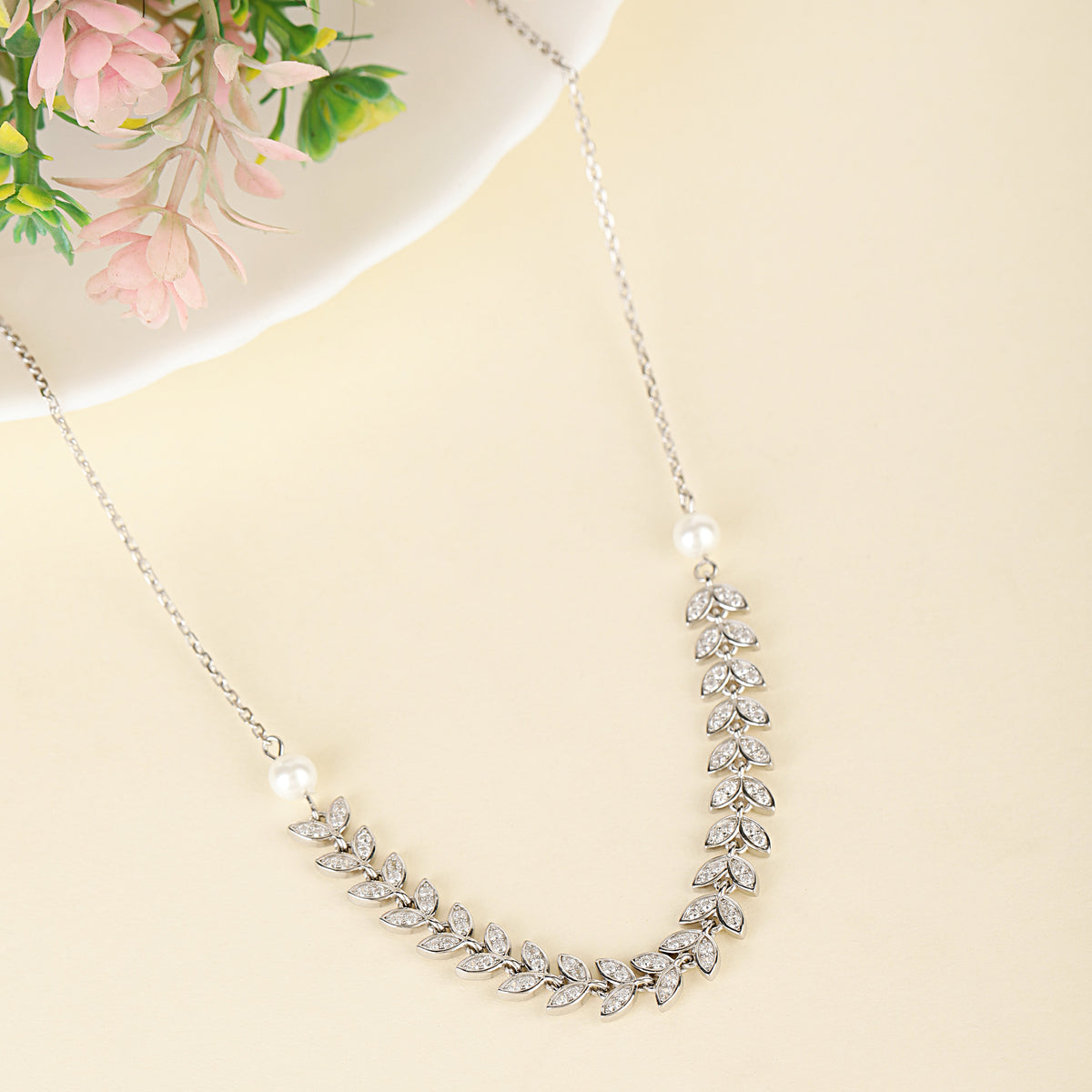 Silver Leaf Diamond Necklace