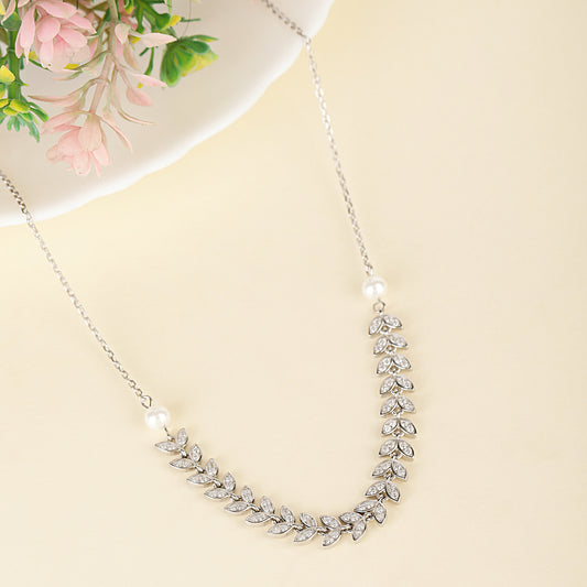 silver leaf diamond necklace