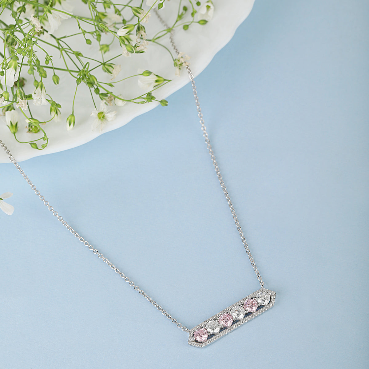 Silver Diamond Bar Necklace