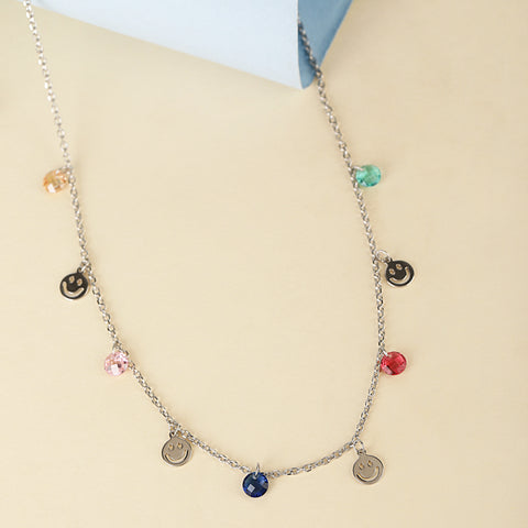 Rainbow necklace with silver smiley shape