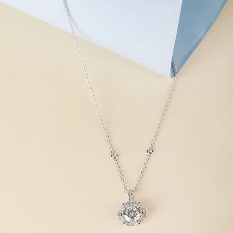 Silver Flower Pendant With Cable Chain