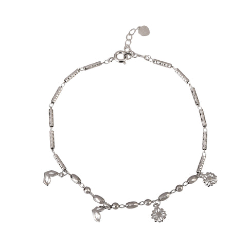 Silver Anklet with flower design
