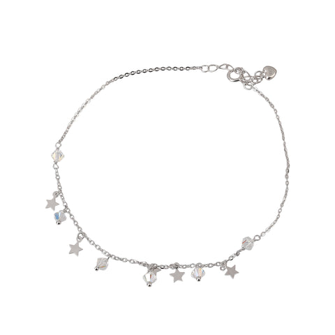 Moon Star Charm Silver Chain Anklet