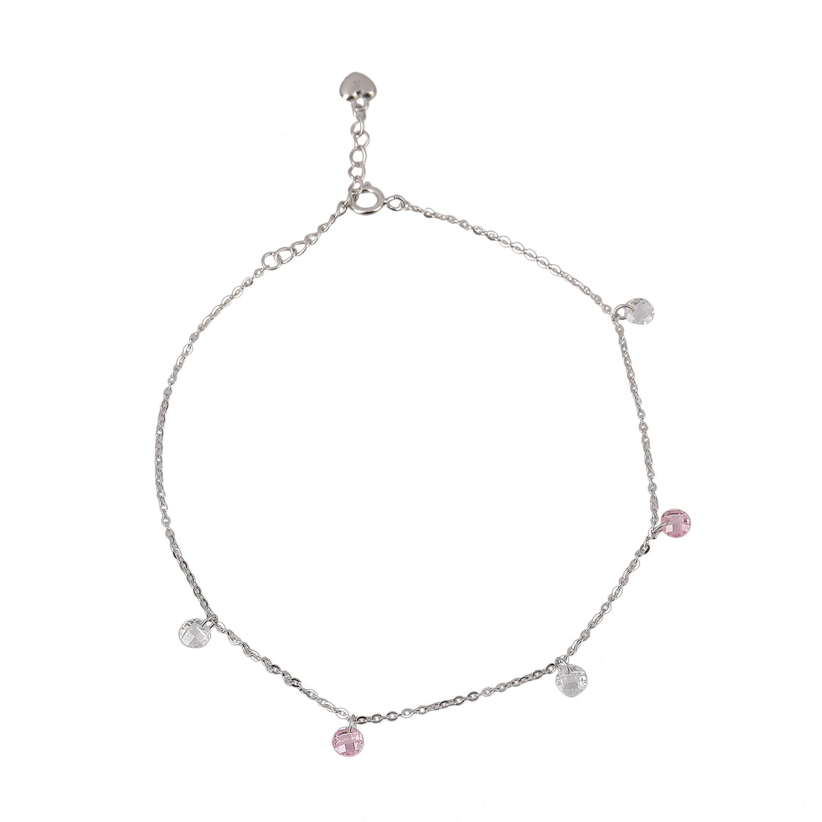 Silver Pink and white stone anklet