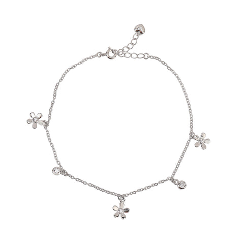 Silver flower with Solitaire Dimond anklet