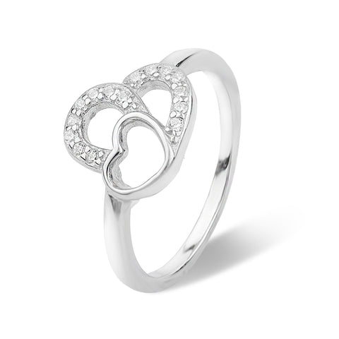Double Heart Silver Diamond Ring for Female