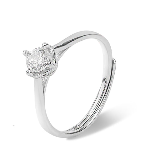 Silver solitaire diamond ring with adjustable size