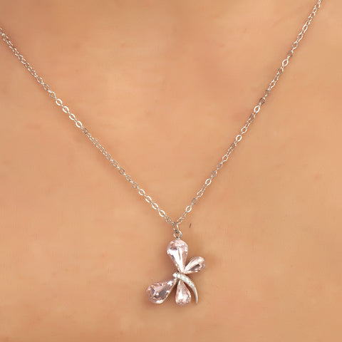 Pink butterfly shape silver chain