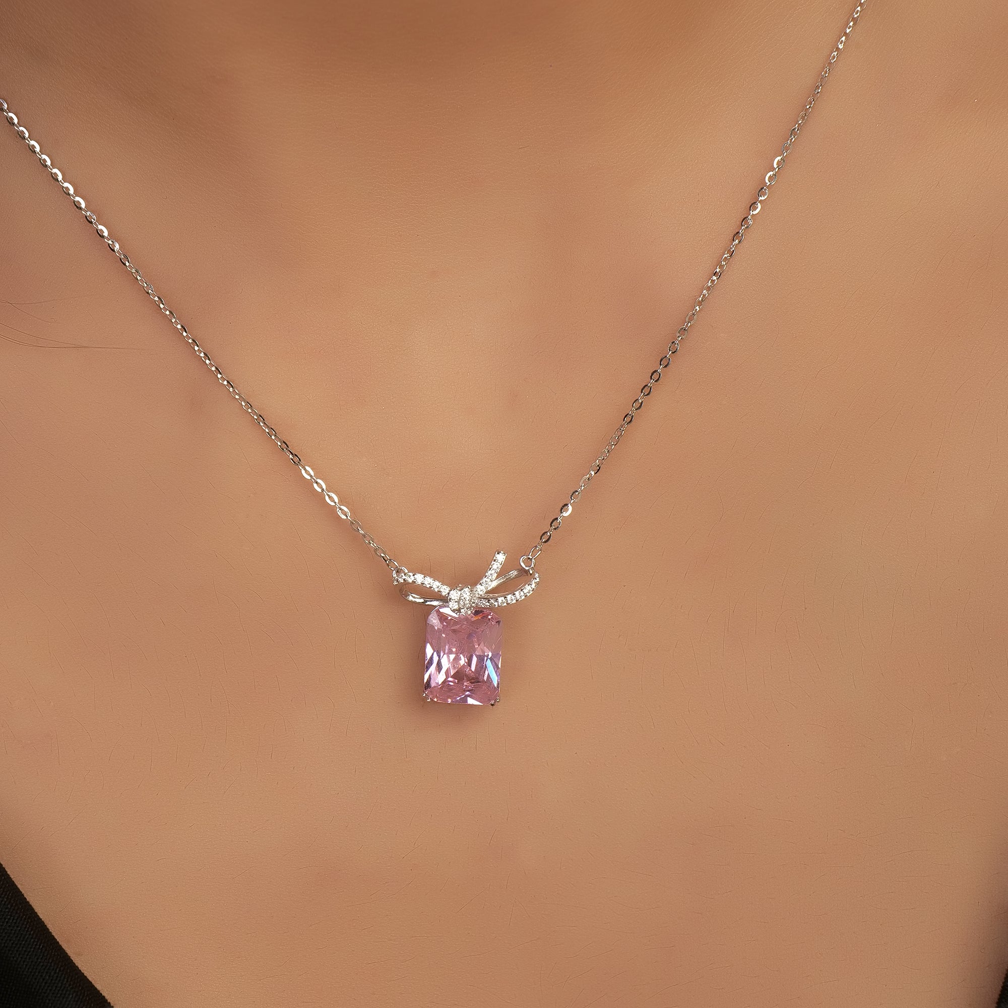 PINK TOURMALINE BOW NECKLACE