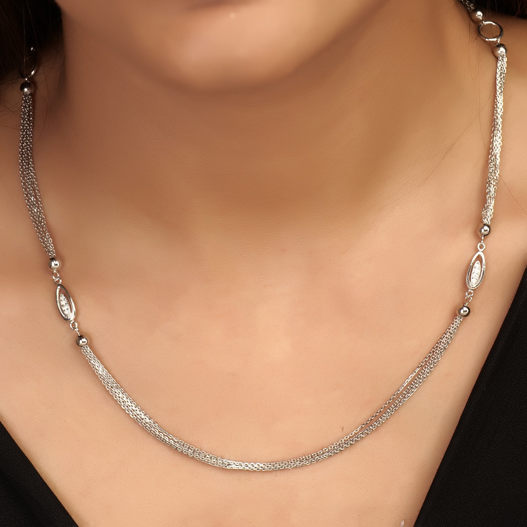 Double oval design bunch silver chain