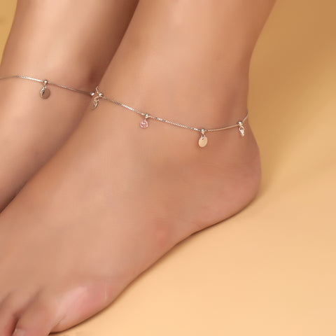Silver Pink Stone Anklet