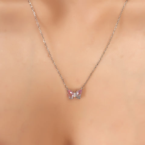 pink butterfly Pendant with chain