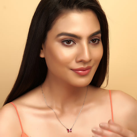 silver butterfly pink ruby chain