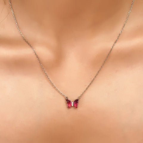 silver butterfly pink ruby chain