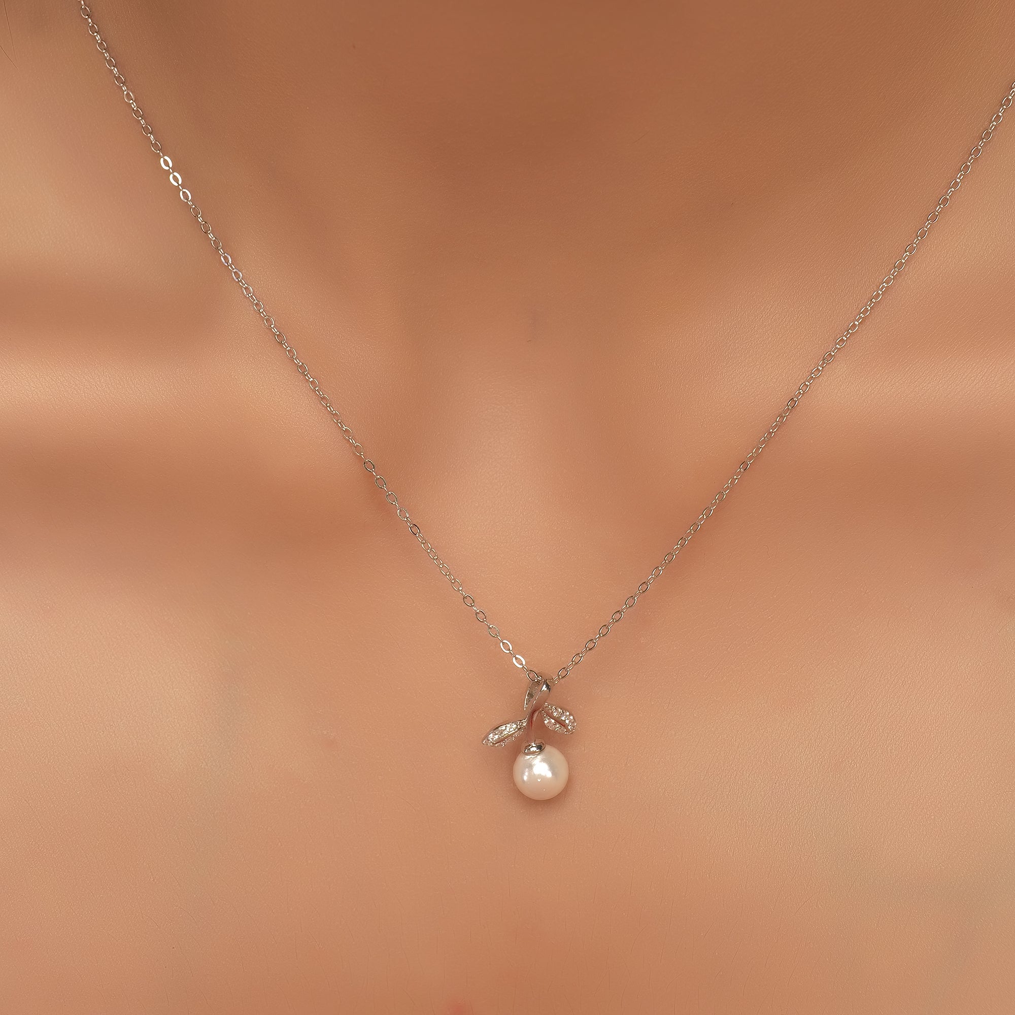 Diamond leaf with Pearl Pendant necklace