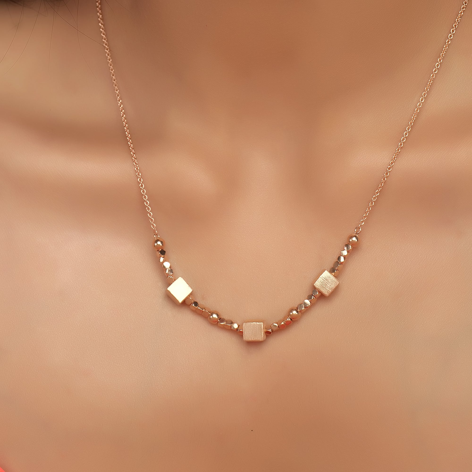 Rose Gold Chain Square Box Accents Dainty