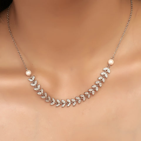 Silver Leaf Diamond Necklace