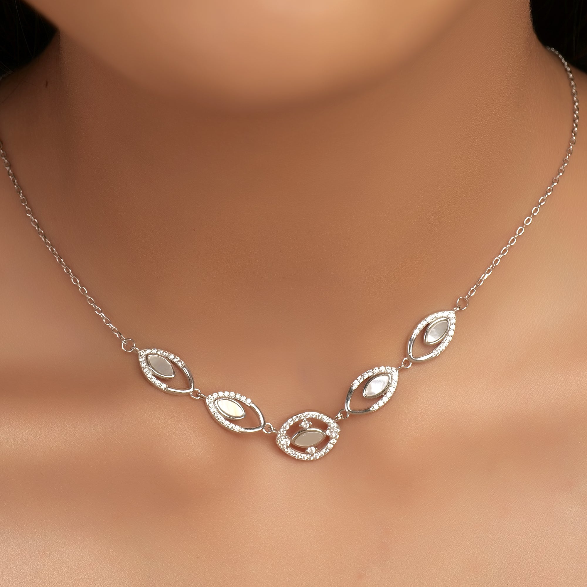 Silver Diamond Curved Bar Necklace