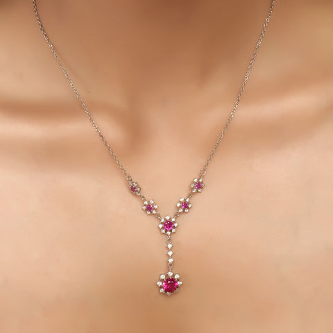 Ruby Color Diamond Necklace Set For Women