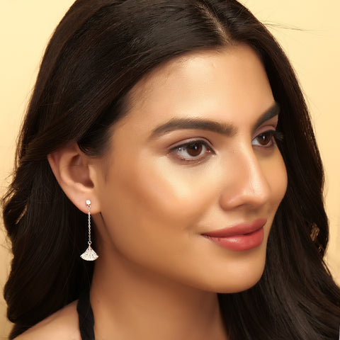 Long zircon pendant silver earring