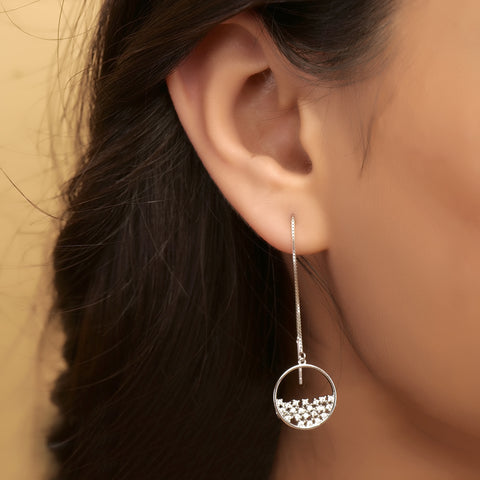 Half Glitter Diamond  Detail Round Earring