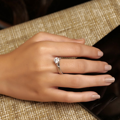 Silver square diamond ring
